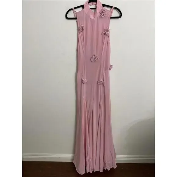 La Fuori Backless Maxi Dress in Ostrich Feather Pink XS NWT $780msrp - Picture 4 of 14